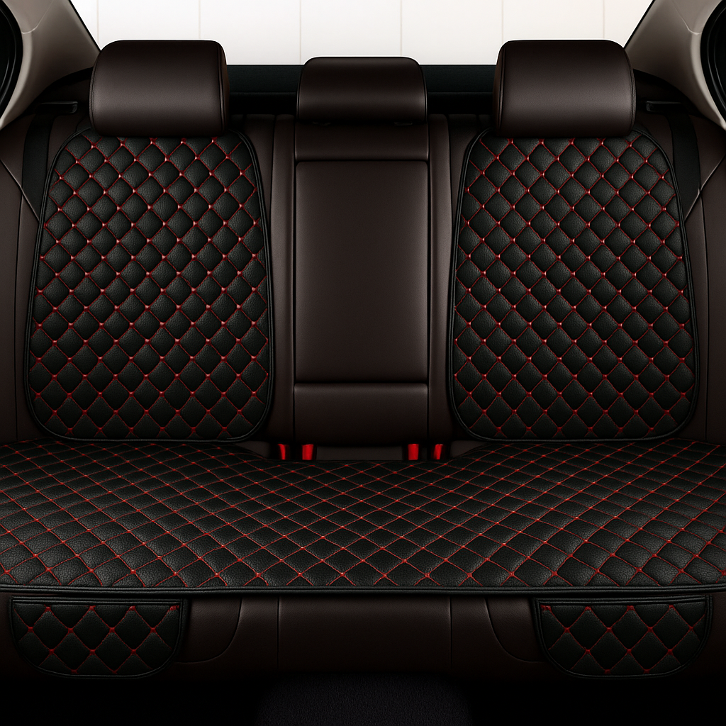 7 Parçalı Oto Koltuk Minderi Seti – Deluxe Konfor | Siyah & Kırmızı Dikişli | CarSeat Lüx