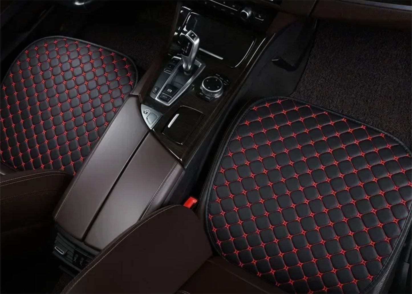 Prestige Serisi – 3 Parça Oto Koltuk Oturma Minderi Seti | Siyah & Kırmızı Dikişli | CarSeat Lüx