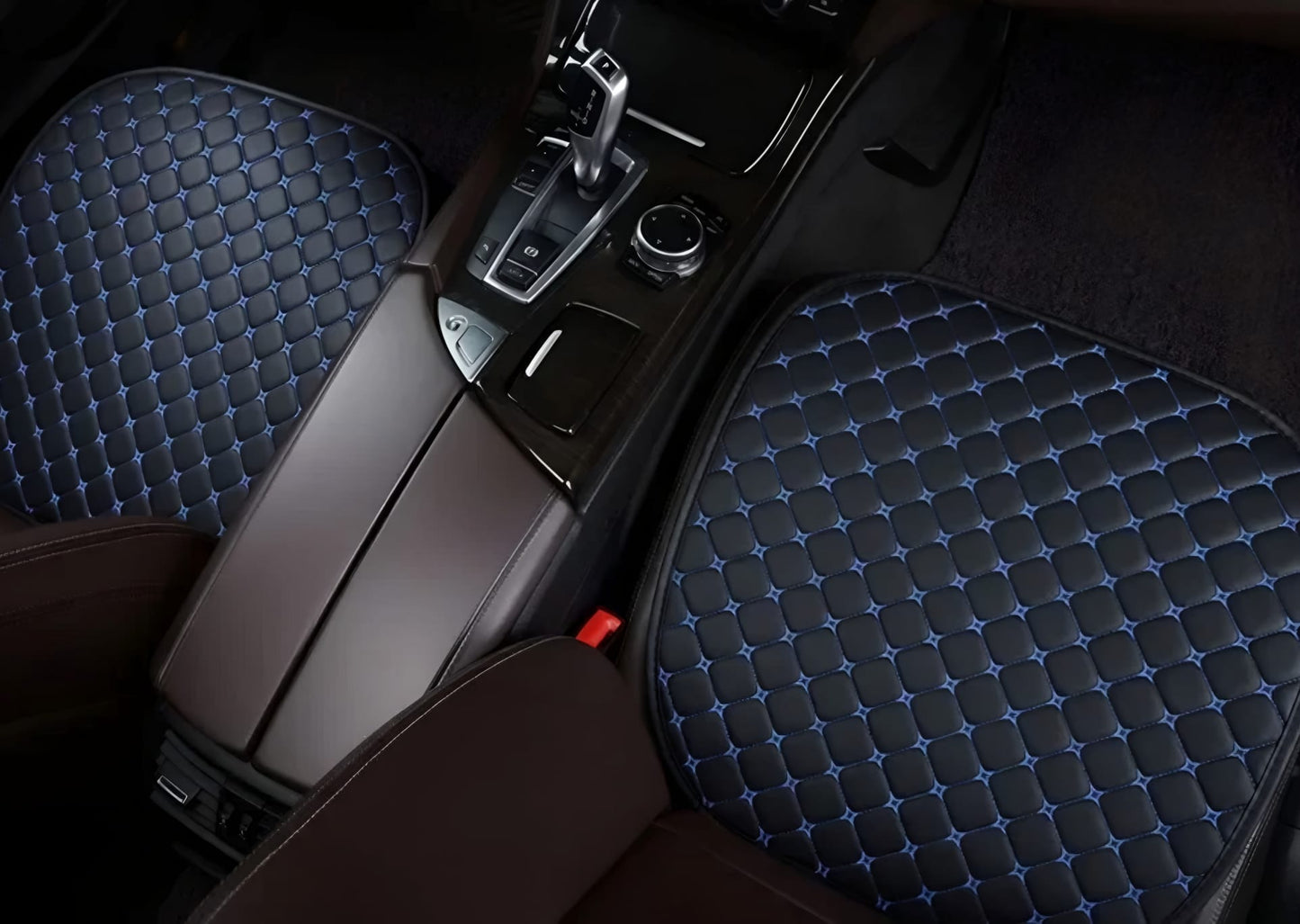 Prestige Serisi – 3 Parça Oto Koltuk Oturma Minderi Seti | Siyah & Mavi Dikişli | CarSeat Lüx