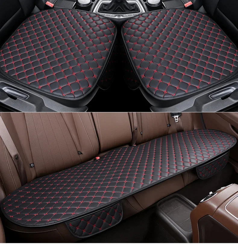 Prestige Serisi – 3 Parça Oto Koltuk Oturma Minderi Seti | Siyah & Kırmızı Dikişli | CarSeat Lüx